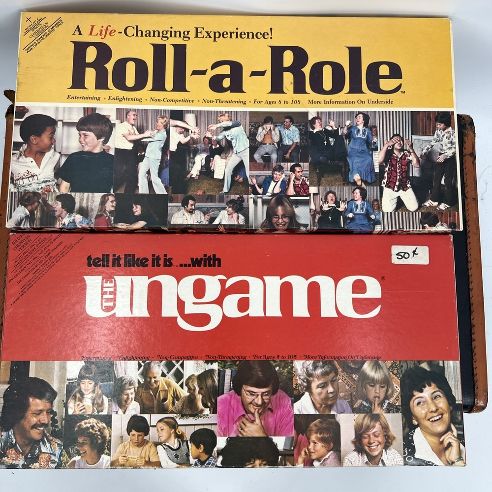 Vintage 1976 Ungame  & Roll A Role Board Games Complete With Christian Card Pack
